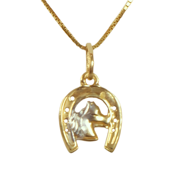 Pingente Ouro 18K Ferradura Com Cavalo Pequeno