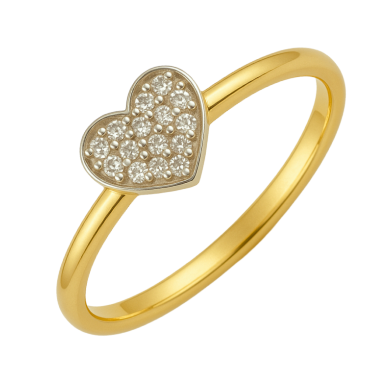 Anel Ouro 18K Coração Com Zircônia Branca