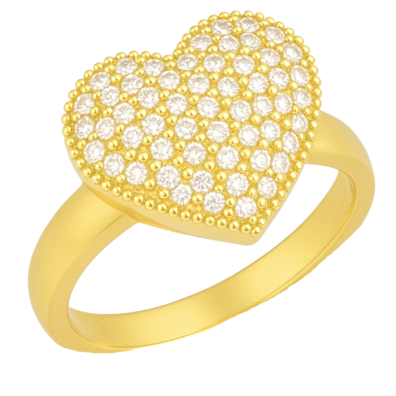 Anel Ouro 18K Coração Chuveiro Com Zircônia
