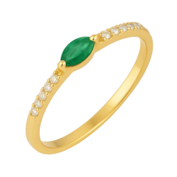 Anel Ouro 18K Com Esmeralda...