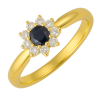 Anel Ouro 18K Flor Safira Com 8 Brilhantes