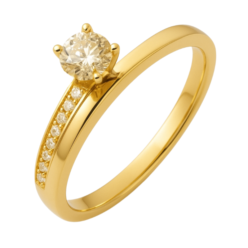 ANEL DE OURO SOLITARIO  COM ZIRCONIA LATERAL