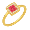Anel Ouro 18K Quadrado Com Zircônia Vermelha