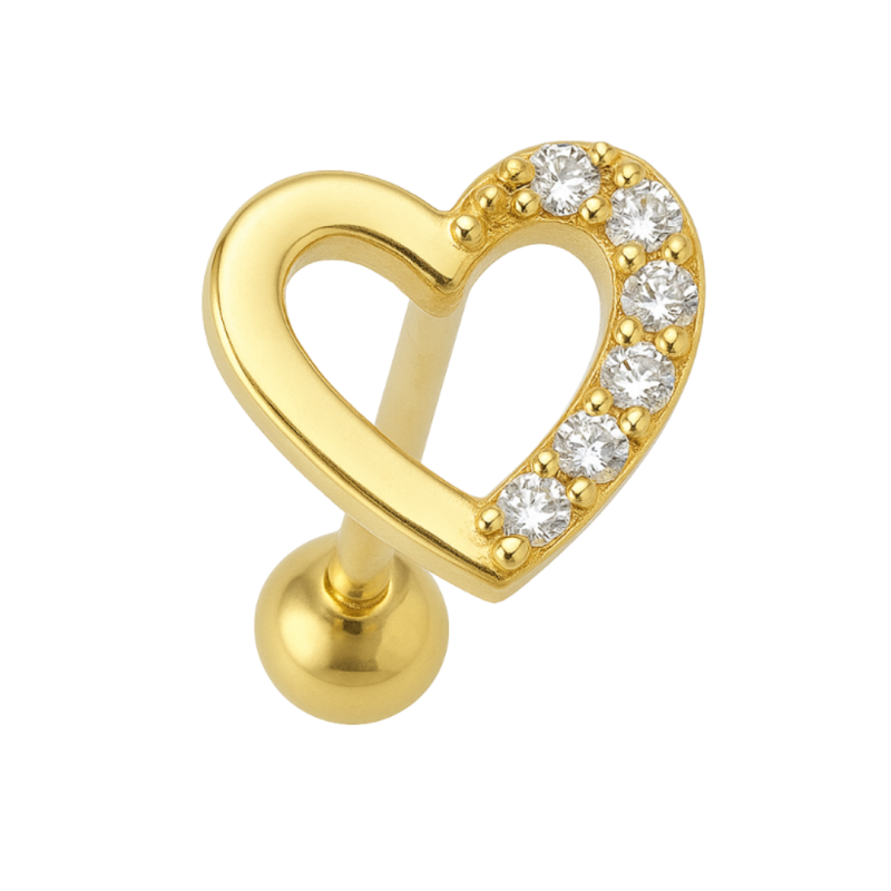 Piercing Ouro 18K Coração Com Zircônia Na Metade