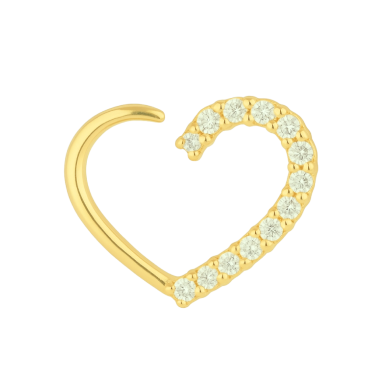 Piercing Ouro 18K Coração P Vazado Metade Zircônia