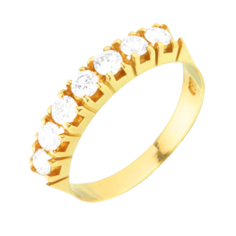 Anel Ouro 18K Meia Aliança Com 7 Brilhantes