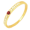 Anel Ouro 18K Cravejado Com Pedra Vermelha Central