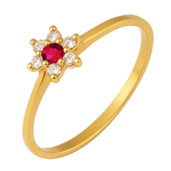 Anel Ouro 18K Flor Com...