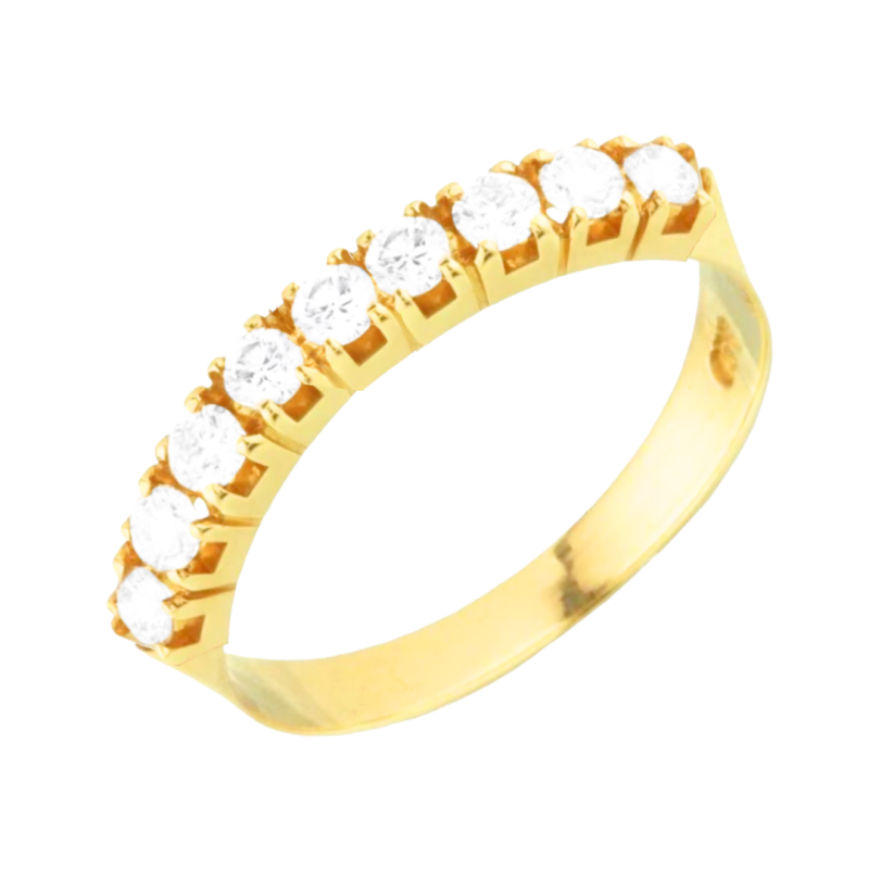 Anel Ouro 18K Meia Aliança Chanfrado Com Brilhantes