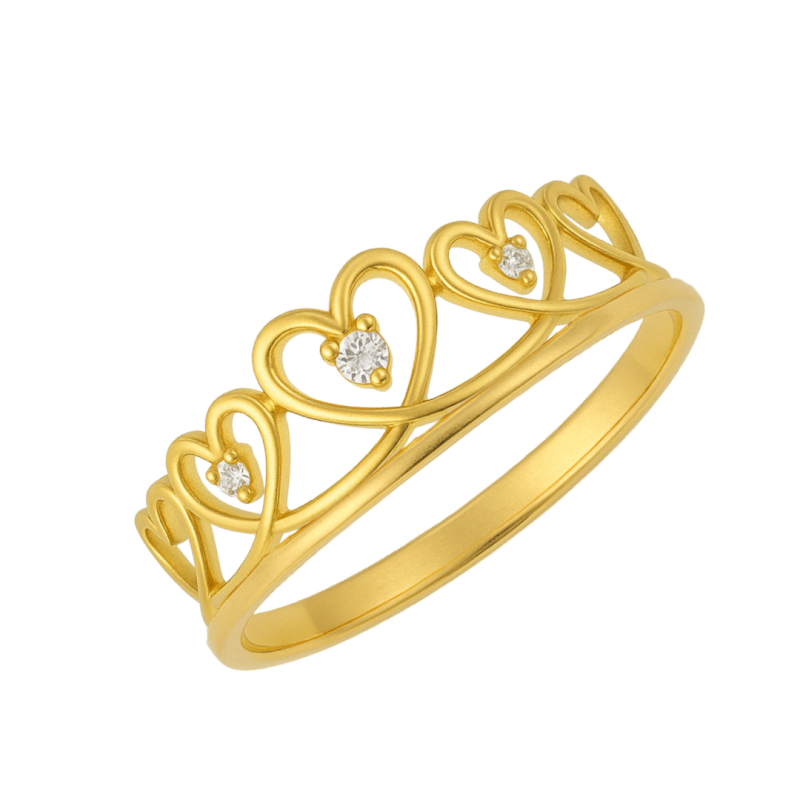 Anel Ouro 18K Coroa Coraçoes