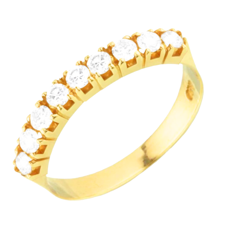Anel Ouro 18K Meia Aliança Com Brilhantes
