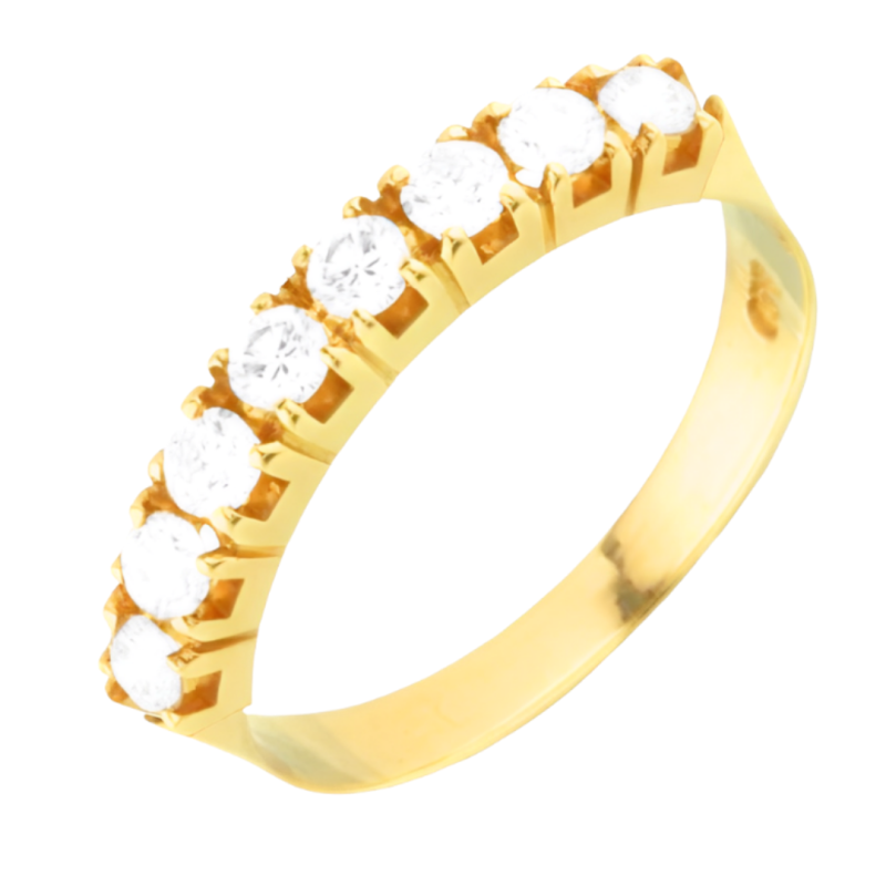 Anel Ouro 18K Meia Aliança Com Brilhantes
