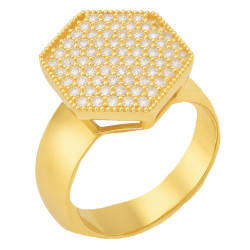 Anel Ouro 18K Hexágono Com...