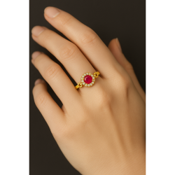 Anel Ouro 18K Pedra De Zircônia Vermelha