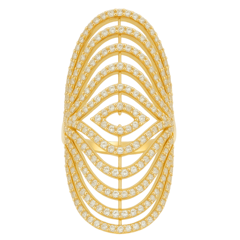 Anel Ouro 18K Ondas Cravejado Com Zircônias Brancas