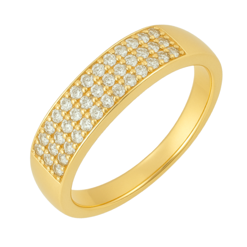 Anel Ouro 18K Meia Aliança Cravejada Zircônia Branca