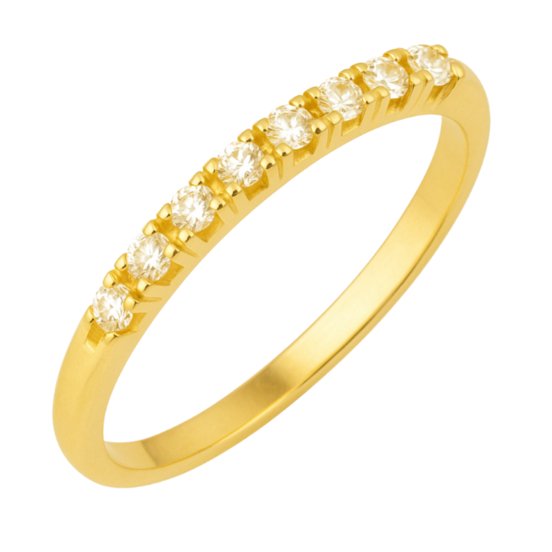 Anel Ouro 18K Meia Aliança Com Zircônia Branca
