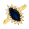 Anel Ouro 18K Oval Pedra Com Zircônia Branca E Azul
