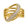 Anel Ouro 18K Largo Vazado Com Brilhantes