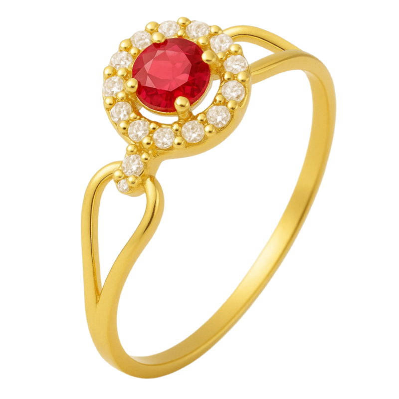 Anel Ouro 18K Pedra De Zircônia Vermelha