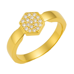 Anel Ouro 18K Hexágono...