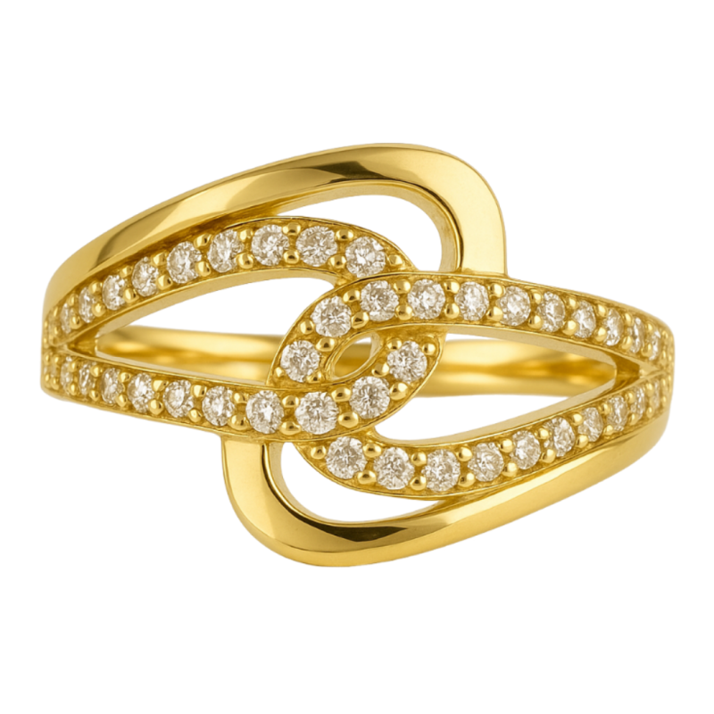 Anel Ouro 18K Laçado Duplo Com Pedras