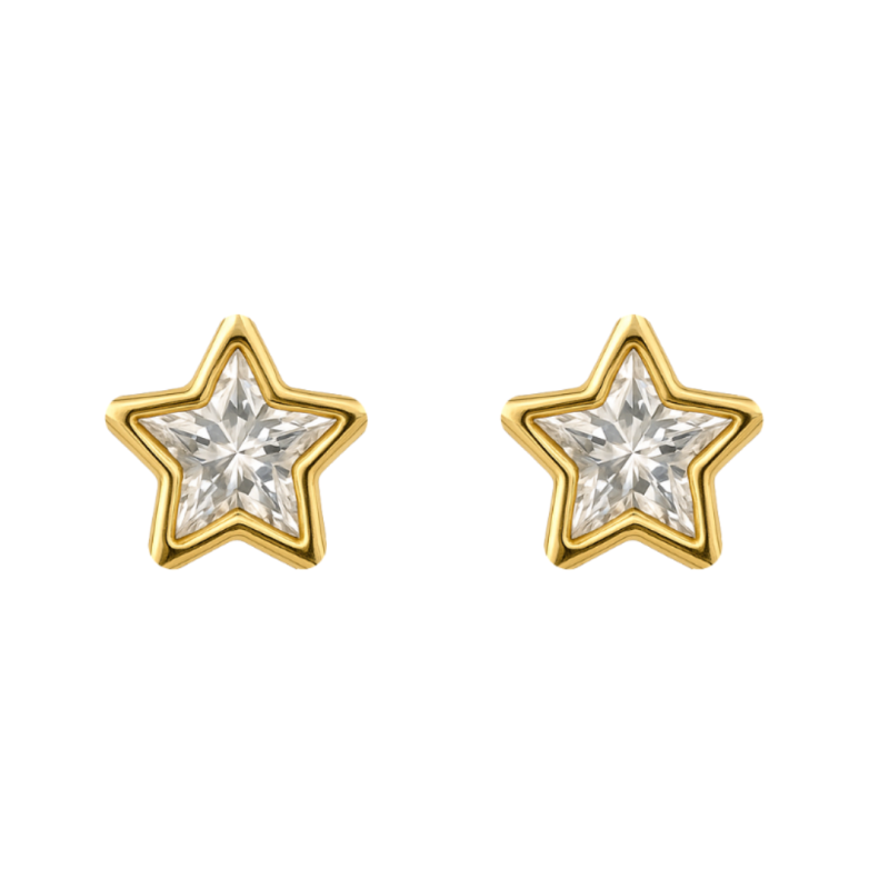 Brinco Ouro 18K Estrela Zircônia Branca