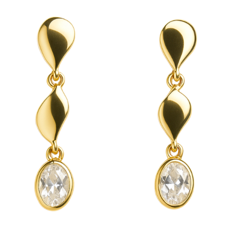 Brinco Ouro 18K Pendurado Com Zircônia Branca
