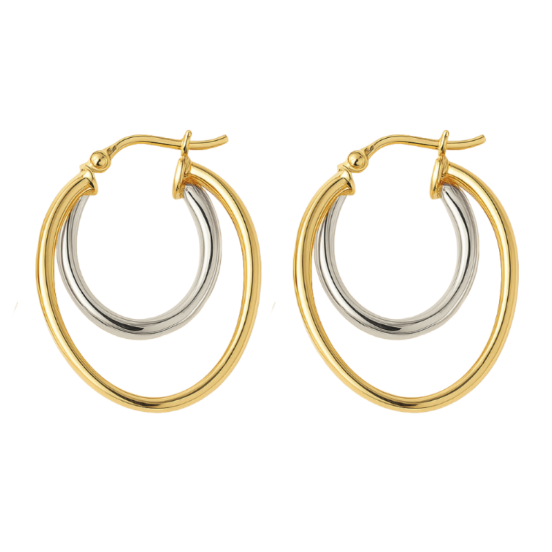 Brinco Ouro 18K Bicolor Duas Argolas
