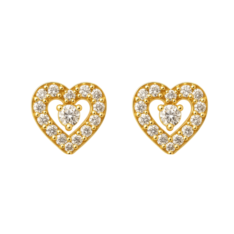 Brinco Ouro 18K Coração Com Zircônia Branca