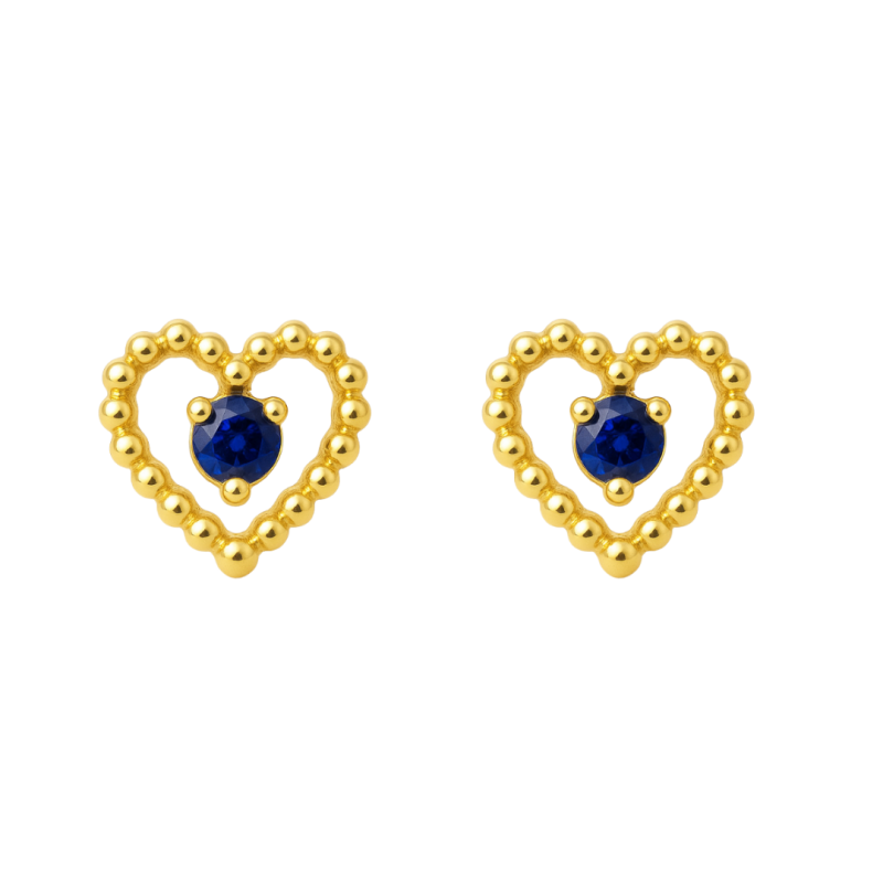 Brinco Ouro 18K Coração Com Zircônia Azul