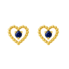 Brinco Ouro 18K Coração Com Zircônia Azul