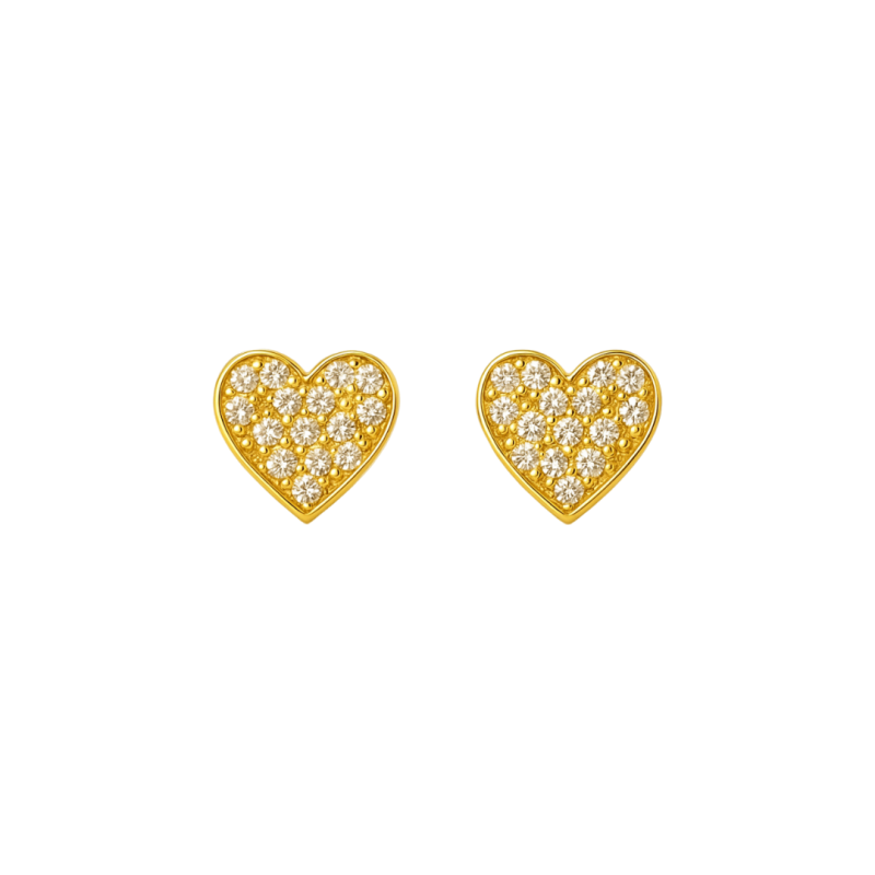 BRINCO DE OURO MINI CORAÇÃO 6 ZIRCONIA  BRANCA