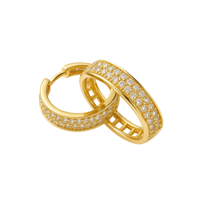 Brinco Ouro 18K Argolinha Cravejada Com Zircônia (2 Tamanhos)