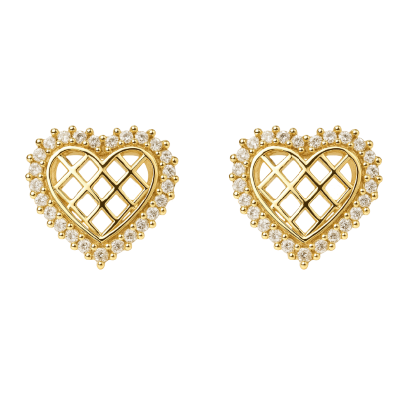 Brinco Ouro 18K Coraçao Com Zirconia