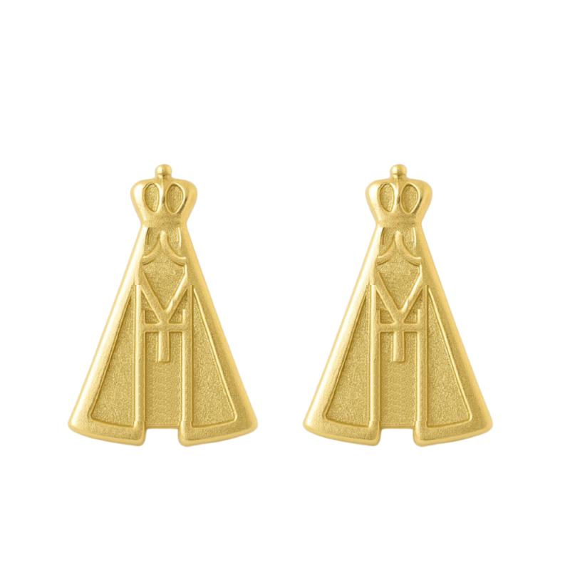 Brinco Ouro 18K Nossa Senhora Chapa Com Tarraxa Baby