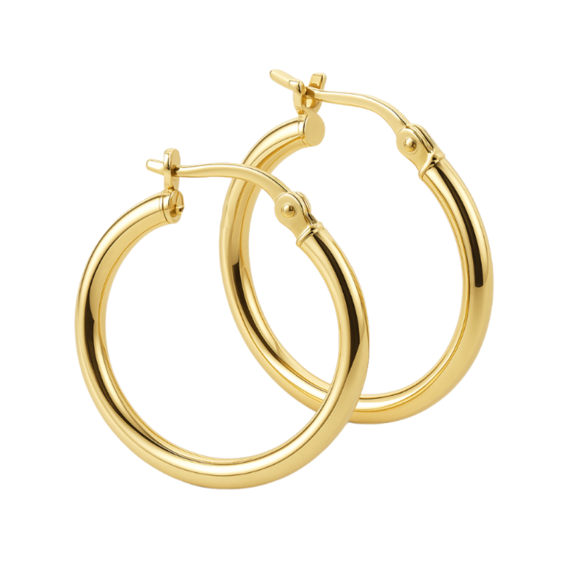 Brinco Ouro 18K Argola Redonda Fio Redondo Fecho Click