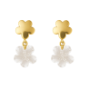 Brinco Ouro 18K Flor Com Flor Zircônia Branca Pequena Pendurada