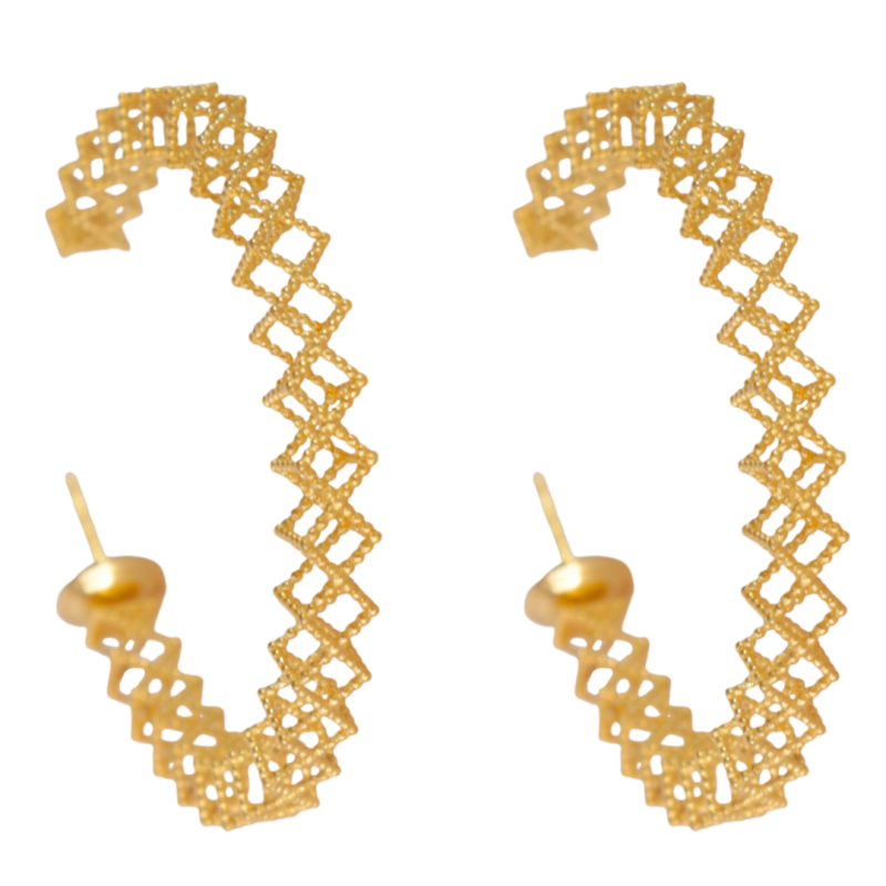 Brinco Ouro 18K Meia Argola Tela