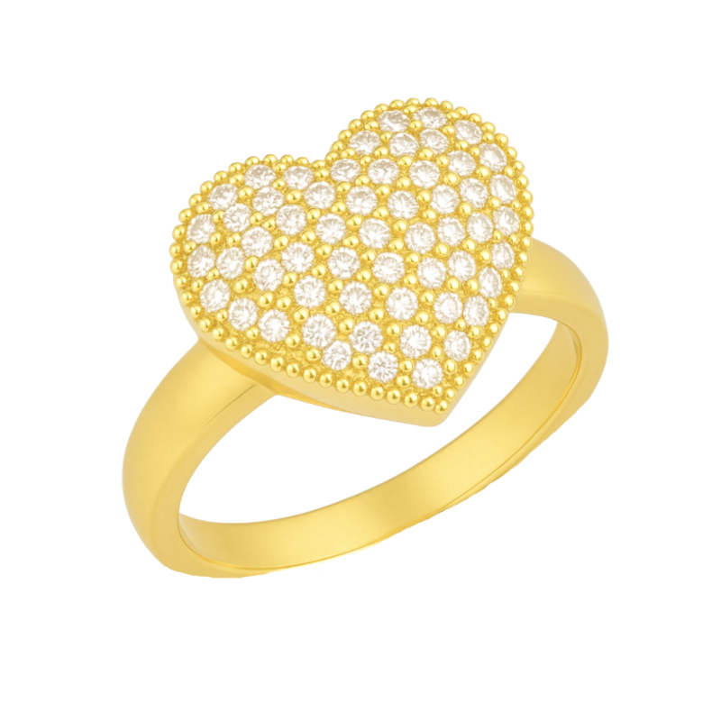 Anel Ouro 18K Coração Com Zircônia Branca