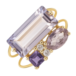Anel Ouro 18K Com Quartzo,...