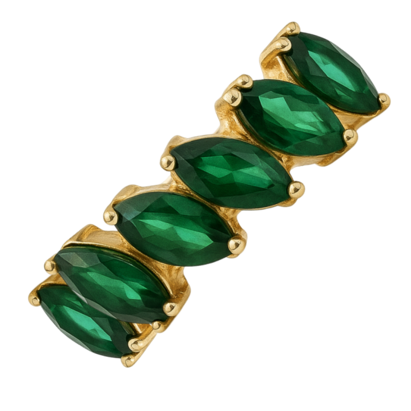 Anel Ouro 18K Com Zircônias Verdes
