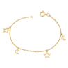 Pulseira Ouro 18K Elo Português Lua E Estrela Vazado