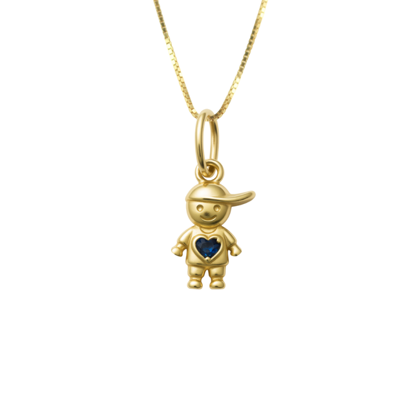 Pingente Ouro 18K Menino Menina Coração Zircônia Rosa Ou Azul