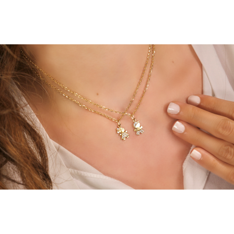 Pingente Ouro 18K Menina Menino Laço E Boné Com Zircônia Branca