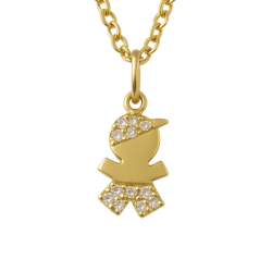 Pingente Ouro 18K Menina Menino Laço E Boné Com Zircônia Branca