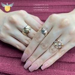 Anel Ouro 18K Tricolor 3 Aros Vazado Com Corações