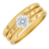 Anel Ouro 18K Três Aros Bambu Com Zircônia Central
