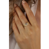 Anel Ouro 18K Três Aros Bambu Com Zircônia Central