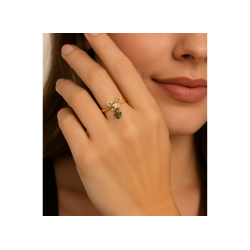 Anel Ouro 18K Falange Laço Com Brilhantes e Rubis